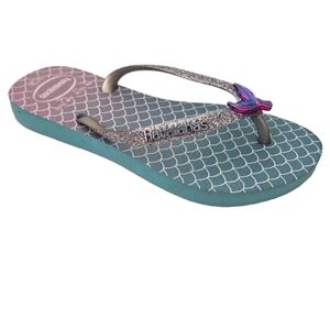 Havaianas Slim Glitter Green Mermaid Thong Flip Flops Sandals Girls Size 13c/1Y